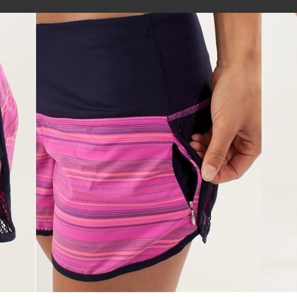 Lululemon Run Sun Sprinter Elevation Stripe Pow Pink Deep Indigo Short Size 4 - Picture 4 of 16